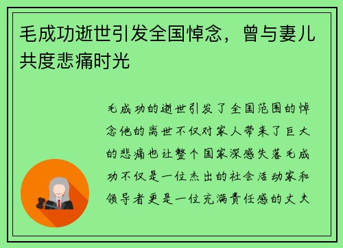 毛成功逝世引发全国悼念，曾与妻儿共度悲痛时光