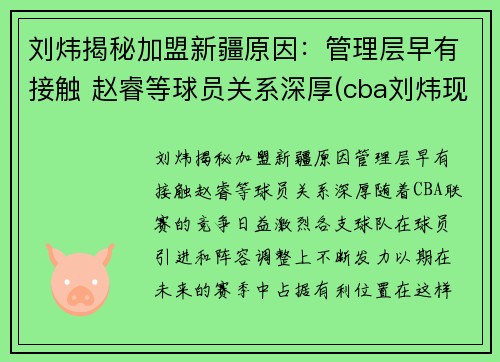 刘炜揭秘加盟新疆原因：管理层早有接触 赵睿等球员关系深厚(cba刘炜现在在哪个队)