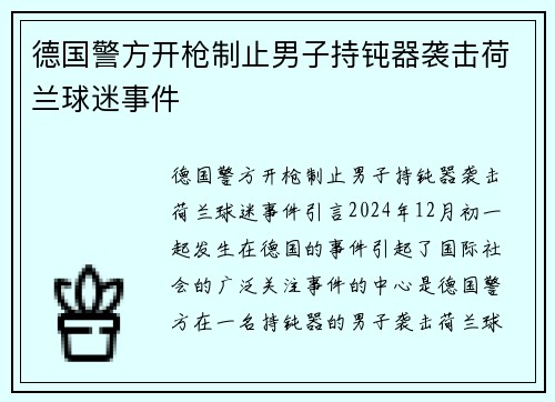 德国警方开枪制止男子持钝器袭击荷兰球迷事件